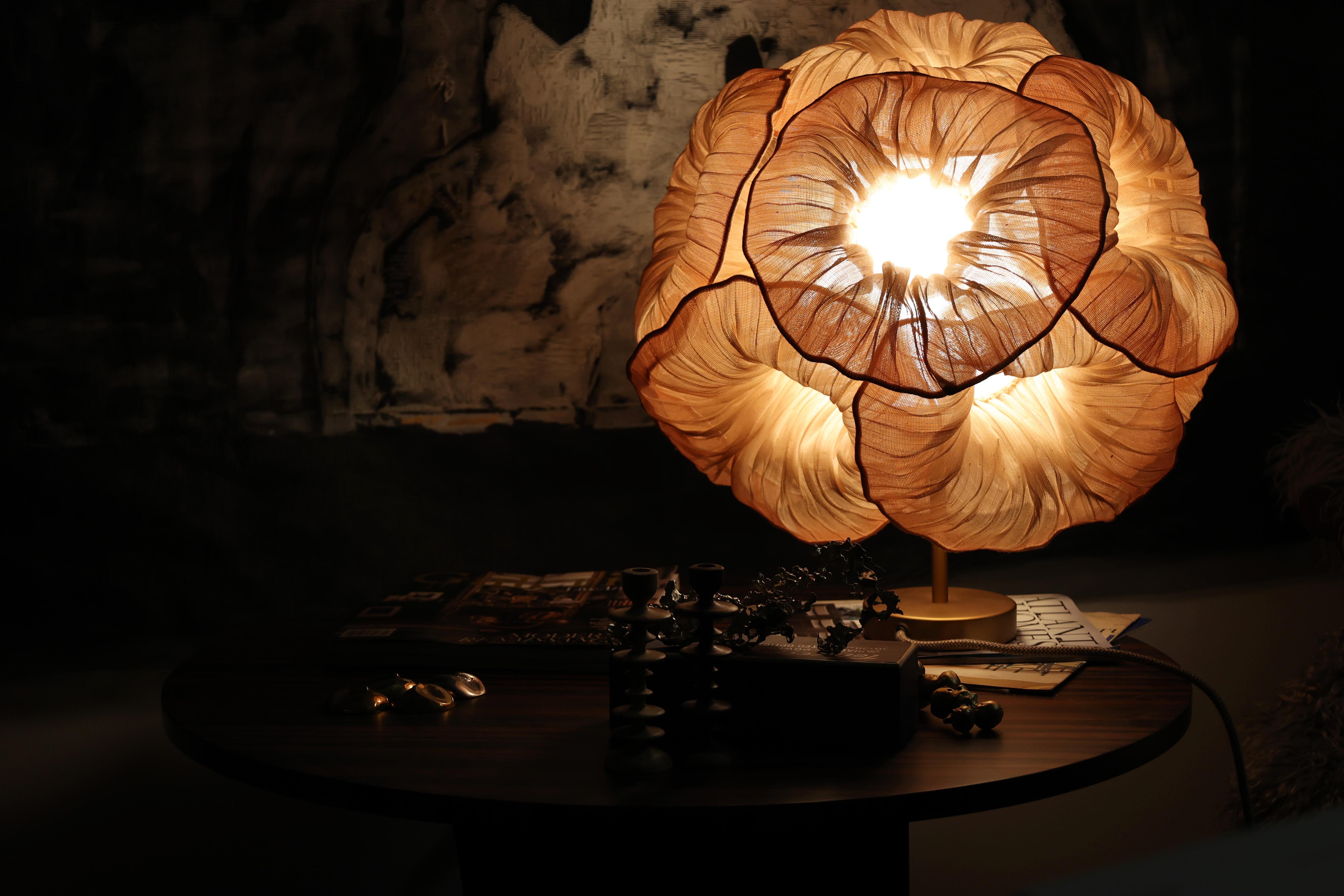 Hand-Woven Modern Fabric Sculptural Collectible Table Lamp from Studio Mirei, Anemone 50 For Sale