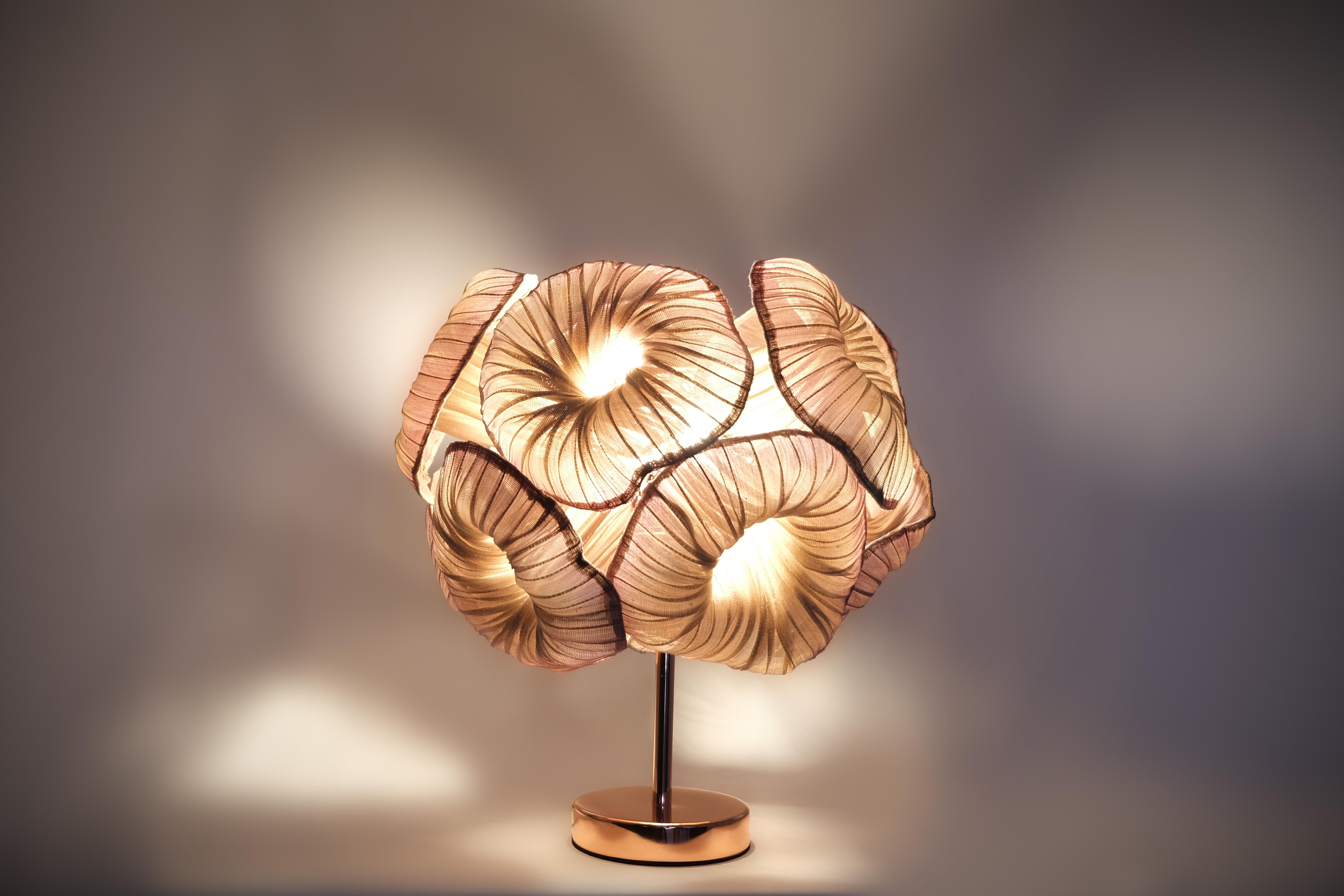Hand-Woven Modern Fabric Table Hand-Painted Lamp by Studio Mirei, Anemone For Sale