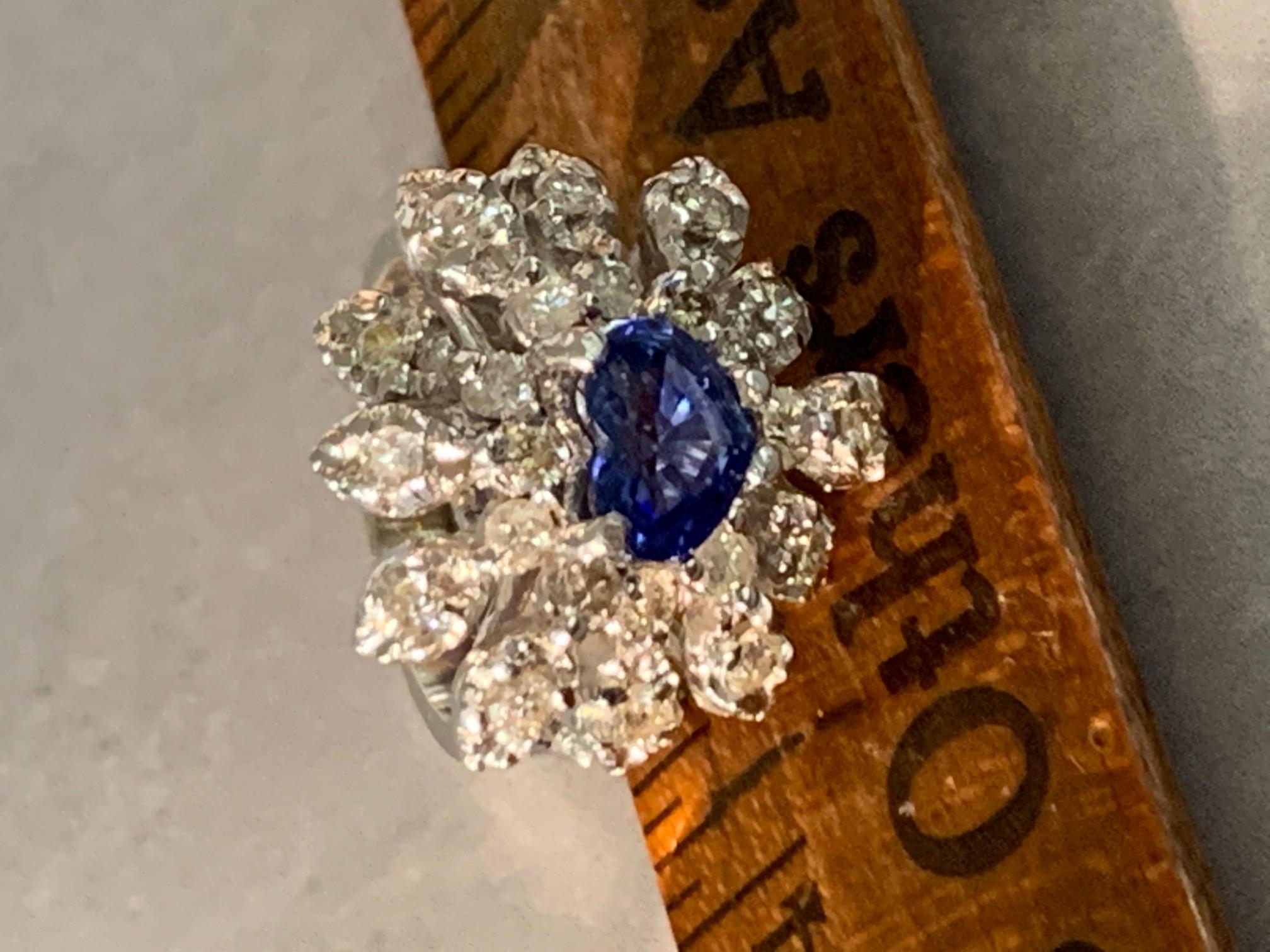 Modern Faceted Heart Cut Blue Ceylon Sapphire & Diamond 14 Karat White Gold Ring 1