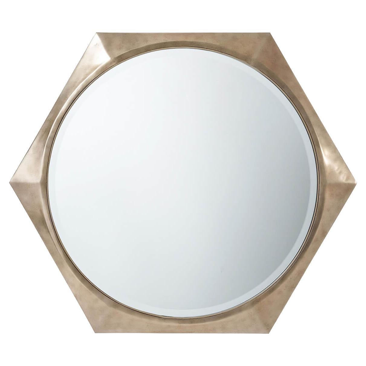 Modern Faceted Hexagonal Wall Mirror For Sale