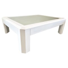 Modern Faceted Mirror Top Coffee Table in Fresh White Lacquer