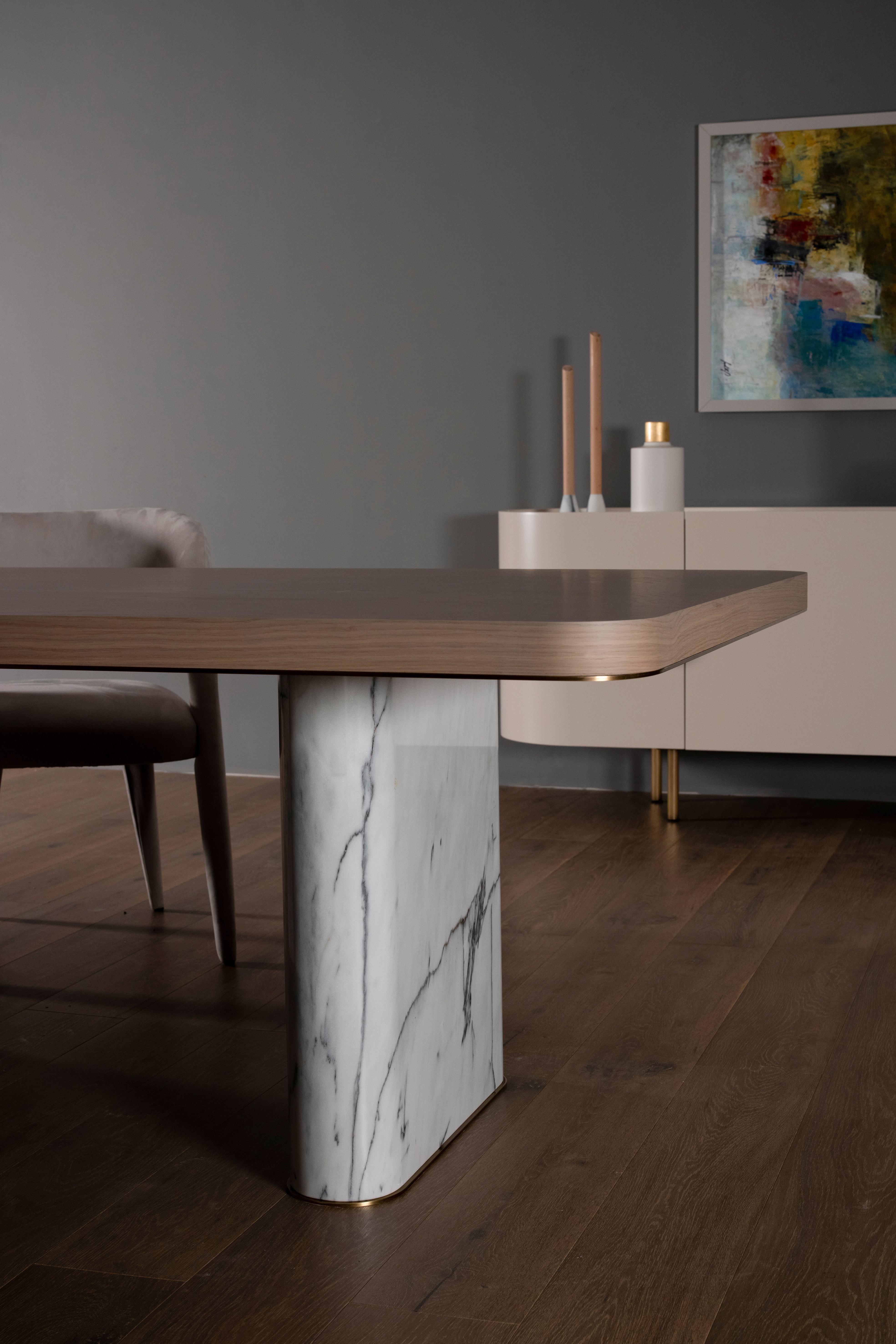 Table de salle à manger moderne d'automne en marbre Calacatta fabriquée à la main au Portugal par Greenapple en vente 5