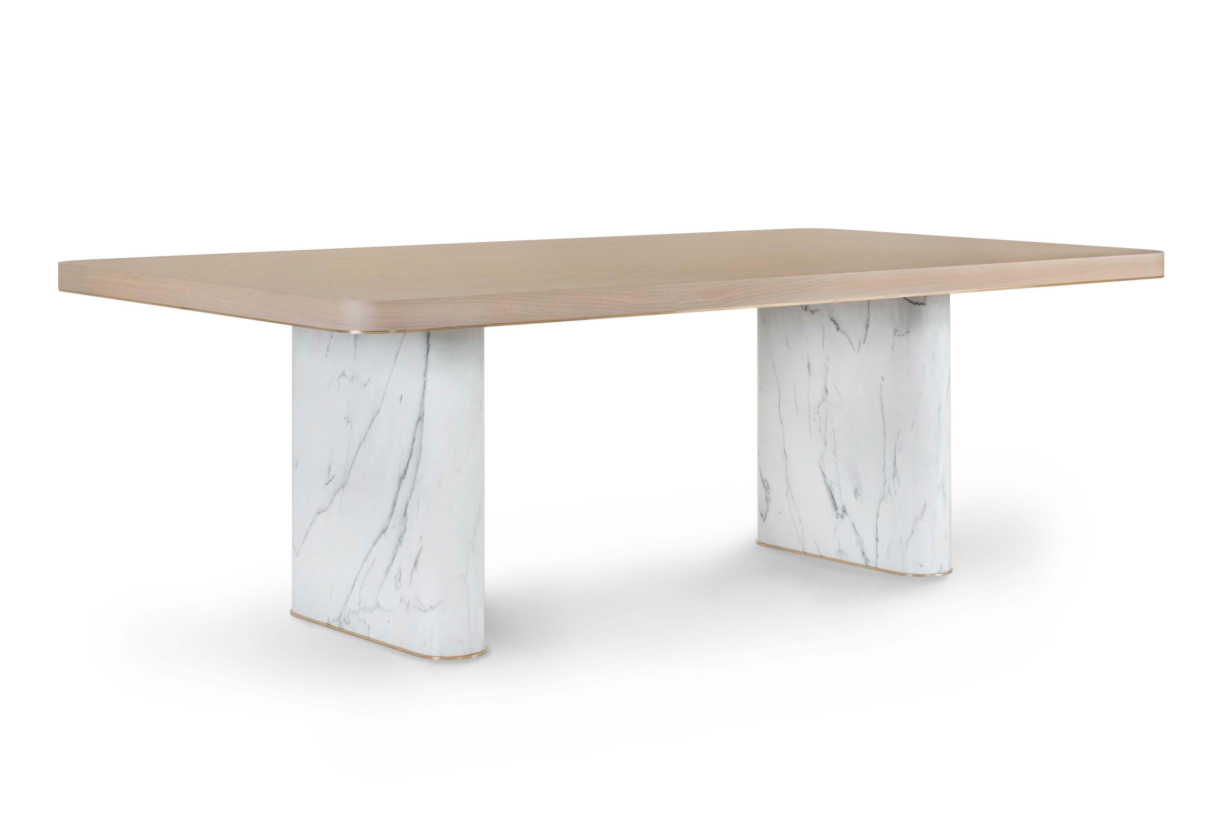 Carrara Marble Modern Fall Dining Table Calacatta Marble Handmade in Portugal by Greenapple For Sale