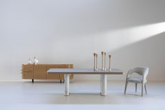 Modern Fall Travertine and Oak Dining Table, Handmade in Portugal by Greenapple