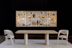Modern Fall Travertine and Oak Dining Table, Handmade in Portugal by Greenapple