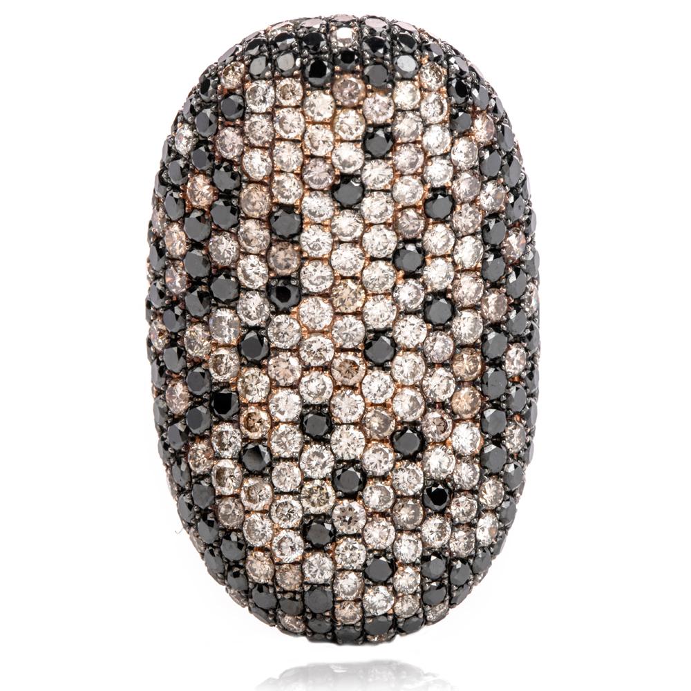 Women's or Men's Modern Fancy 9.39cts Diamond 18 Karat Gold Cluster Cocktail  Ring For Sale