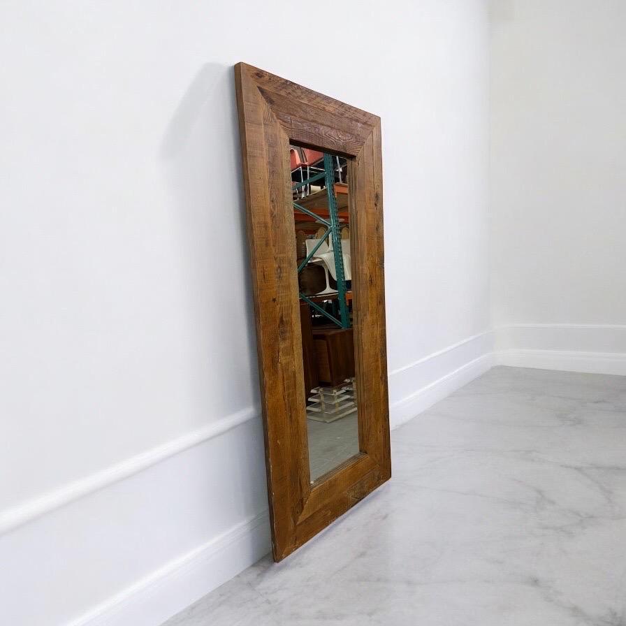 This listing is for a Modern Farmhouse Style Reclaimed Wood Floor Mirror. Featuring a large rectangular wooden frame, rectangular center mirror, and beautiful walnut finish. This is an exceptional combination of quality and design!