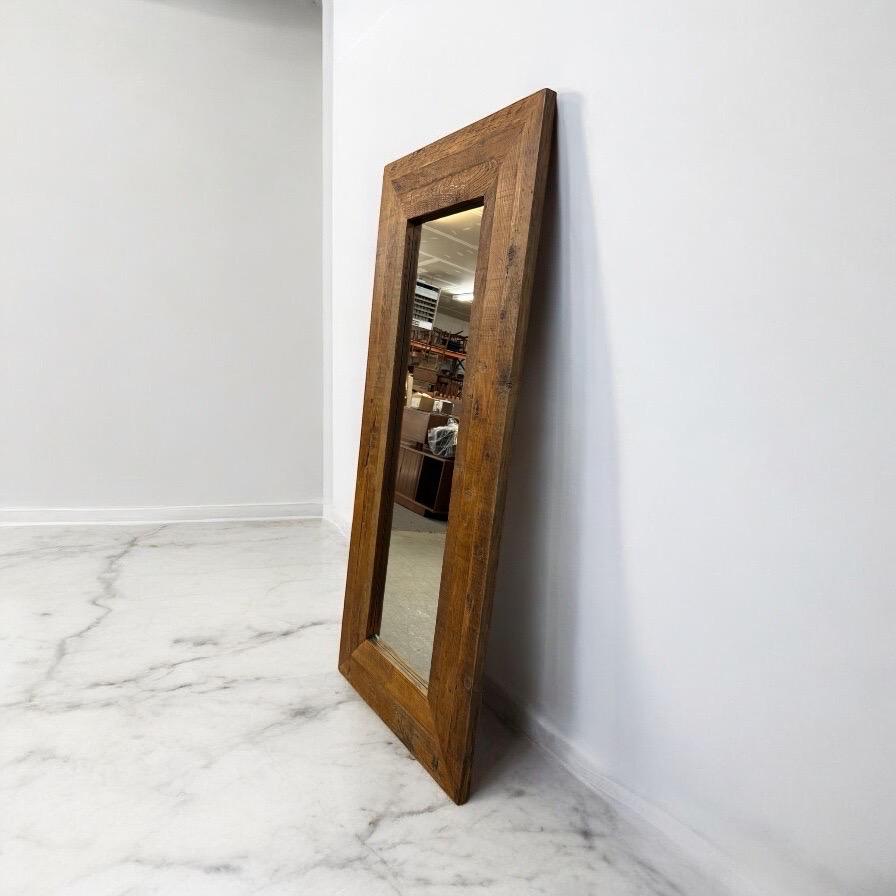 Rustic Modern Farmhouse Style Reclaimed Wood Floor Mirror For Sale
