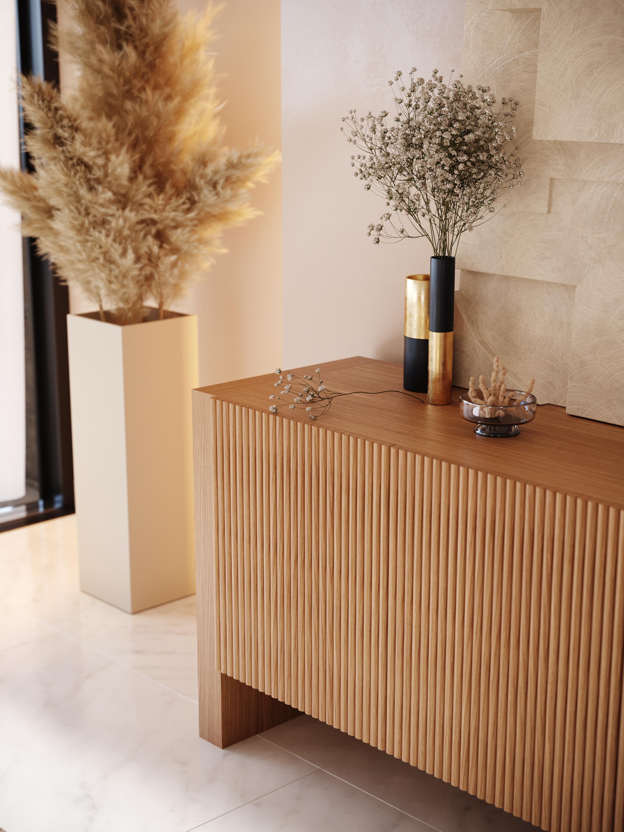 Portoghese Credenza moderna Faro con ante a coste in noce, realizzata a mano da Stylish Club in vendita