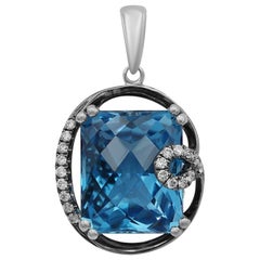 Modern Fashion Blue Cushion Cut Topaz White Diamond White Gold Pendant