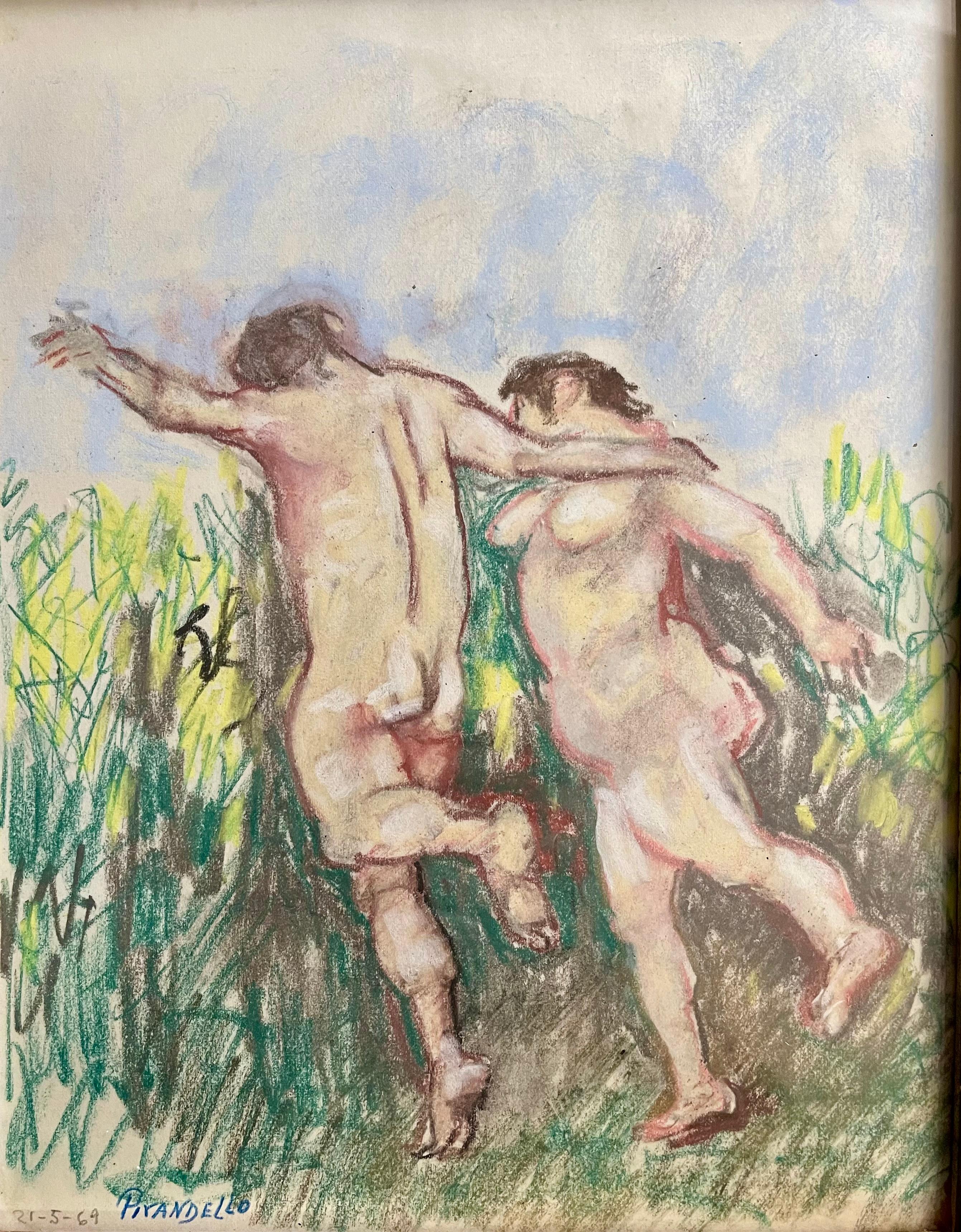 Moderne Fausto Pirandello signiert abstrakte Aquarell (Moderne der Mitte des Jahrhunderts) im Angebot
