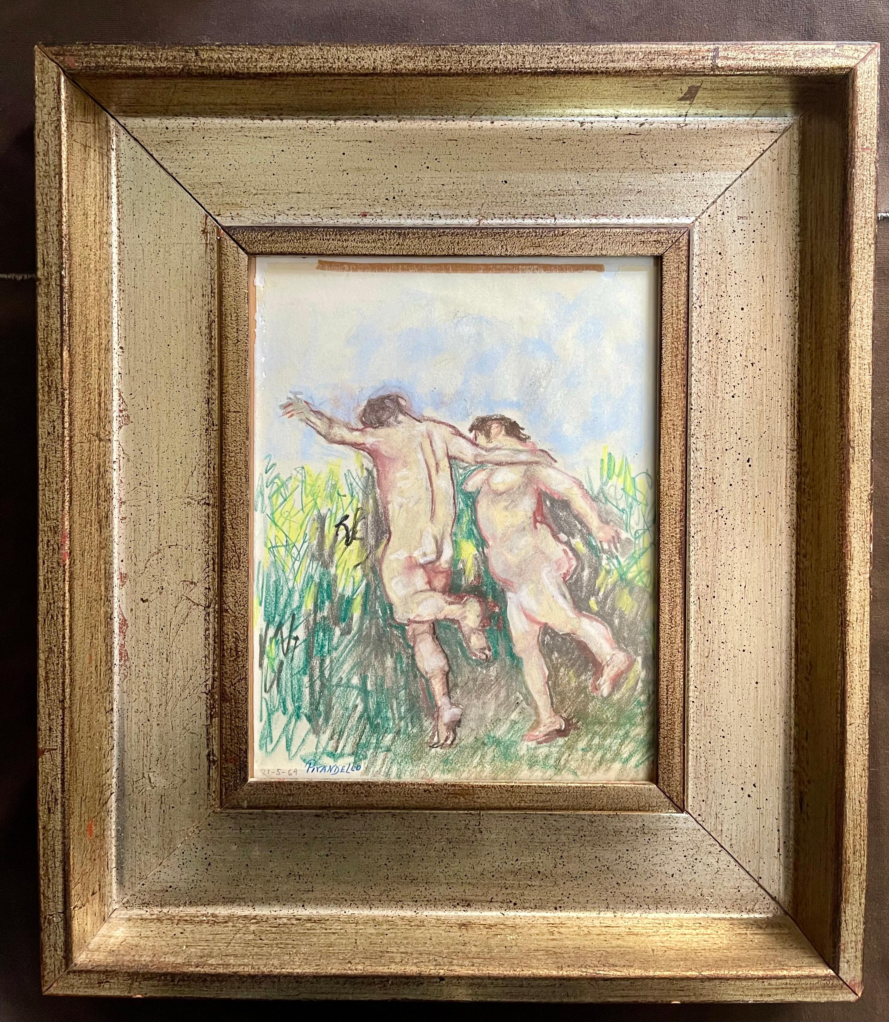 Moderne Fausto Pirandello signiert abstrakte Aquarell (Holz) im Angebot