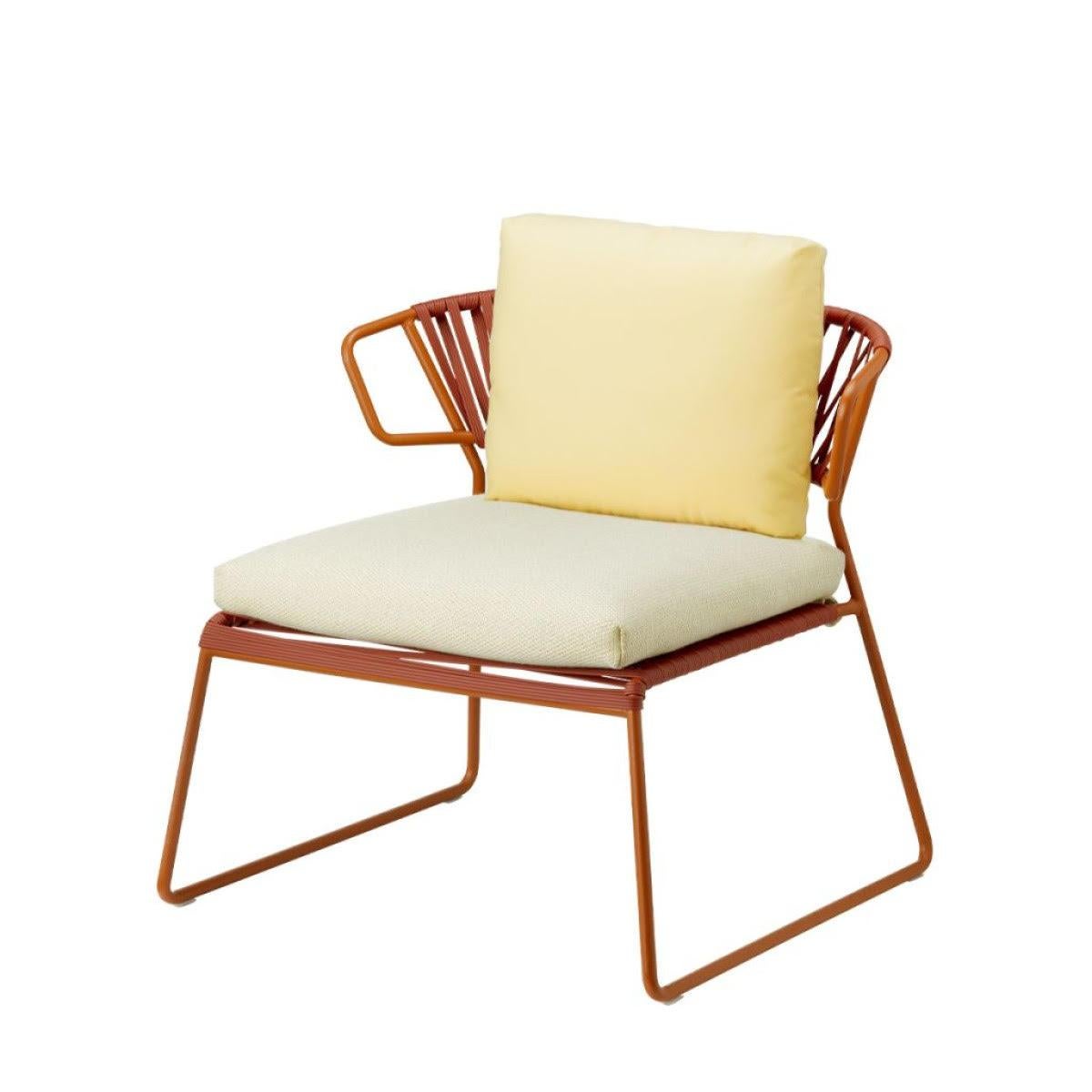 Contemporary Modern Yellow Armchair Outdoor or Indoor in Metal and Ropes, 21 century For Sale