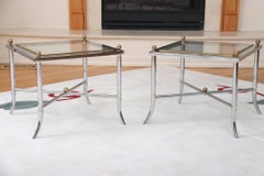 Modern Faux Bamboo Chrome Side Tables with Brass Finials