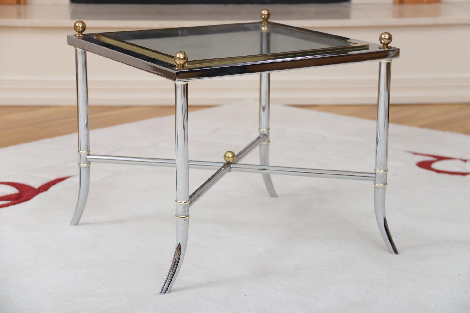 Modern Faux Bamboo Chrome Side Tables with Brass Finials  In Good Condition For Sale In W Allenhurst, NJ