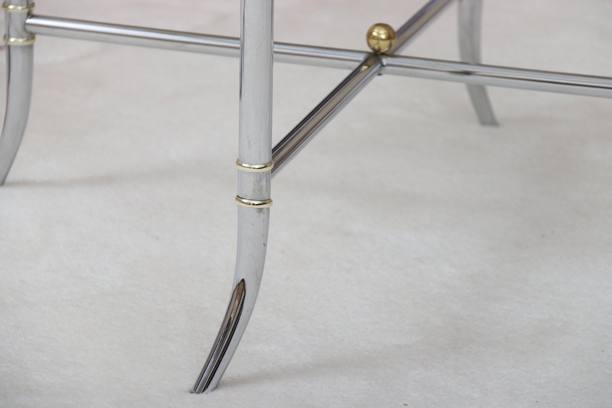 20th Century Modern Faux Bamboo Chrome Side Tables with Brass Finials  For Sale