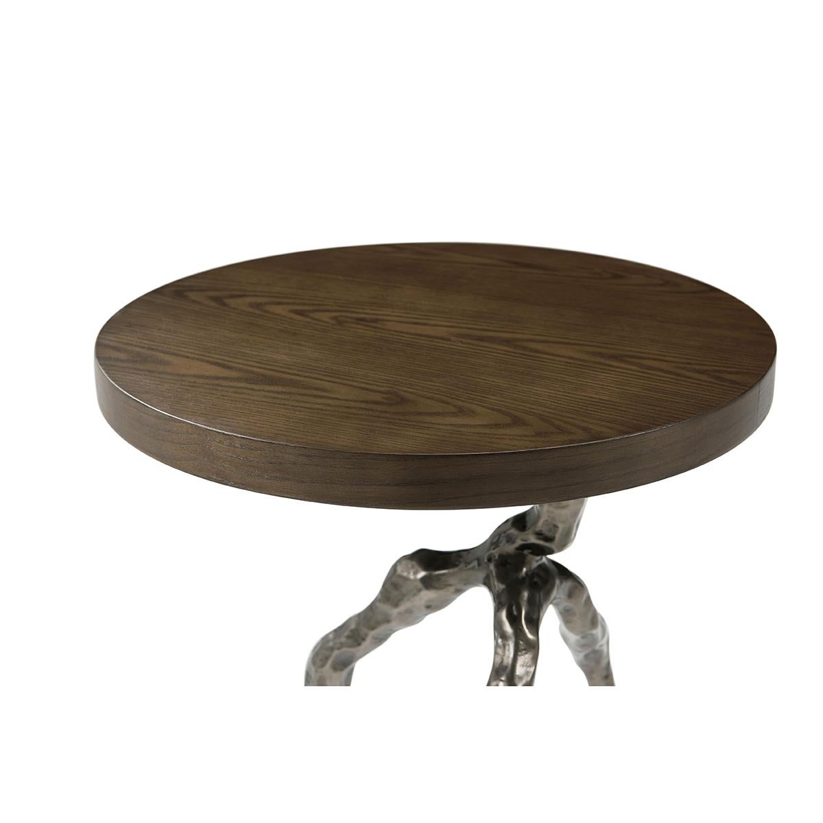 Metal Modern Faux Bois Accent Table - Earth Finish For Sale