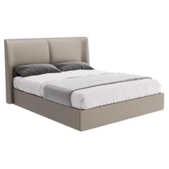 Modern Faux Leather Storage King Bed with Curved Headboard and Lift-Up Mechanism