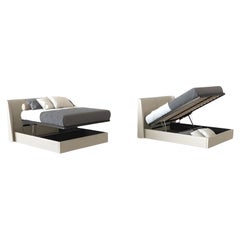 Modern Faux Leather Storage King Bed with Curved Headboard and Lift-Up Mechanism