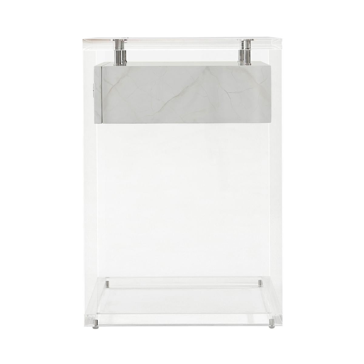 Vietnamese Modern Faux Marble Suspension Acrylic Side Table For Sale