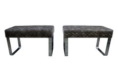 Modern Faux Python Covered Parsons Console Table with 2 Chrome Ottomans