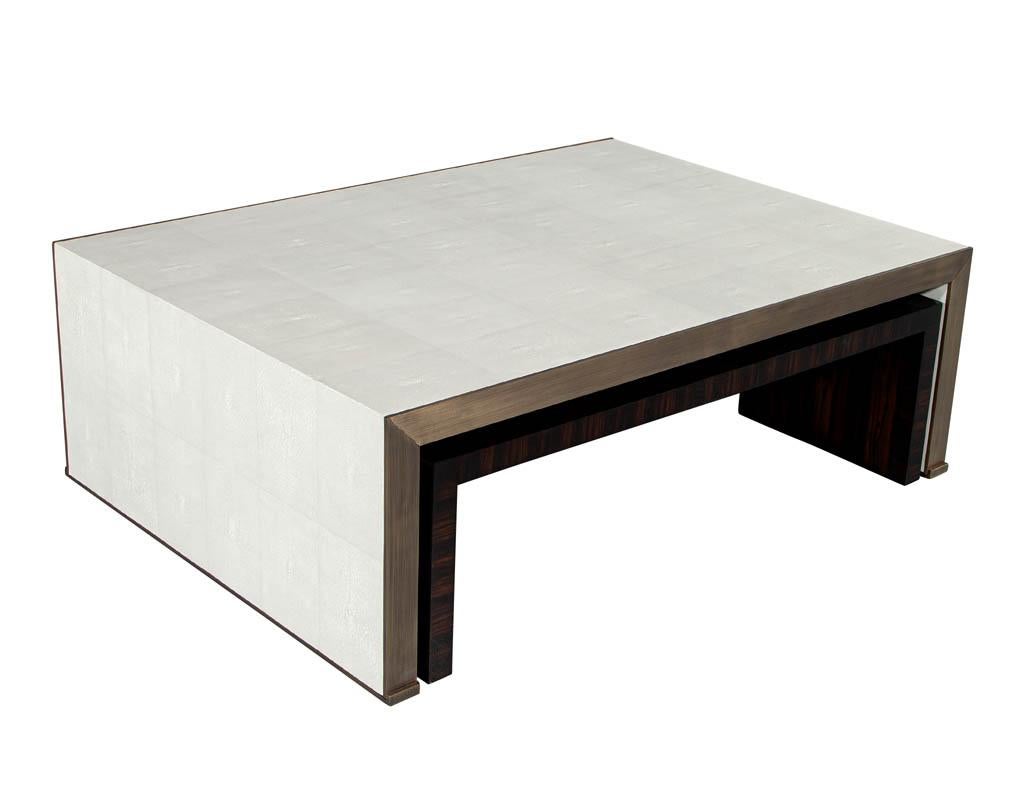 Modern Faux Shagreen Coffee Table with Macassar Nesting Tables For Sale 4