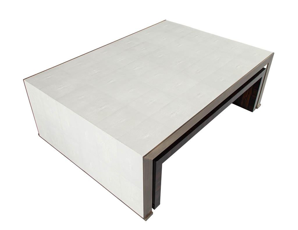 Modern Faux Shagreen Coffee Table with Macassar Nesting Tables For Sale 7