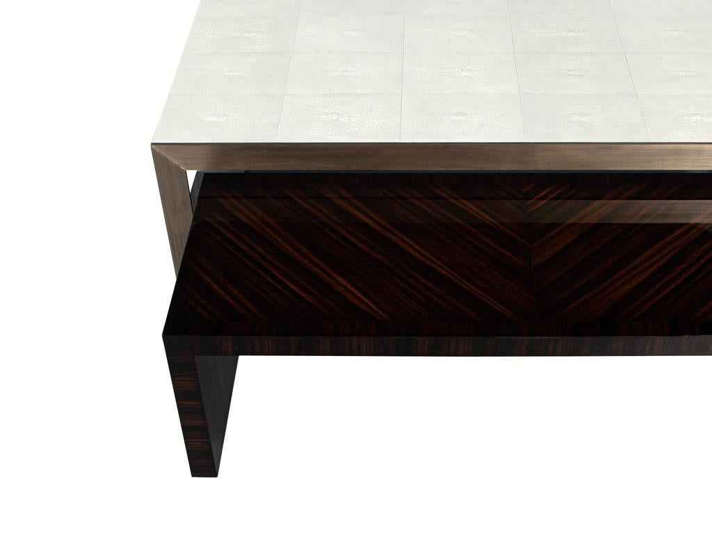 Modern Faux Shagreen Coffee Table with Macassar Nesting Tables For Sale 9
