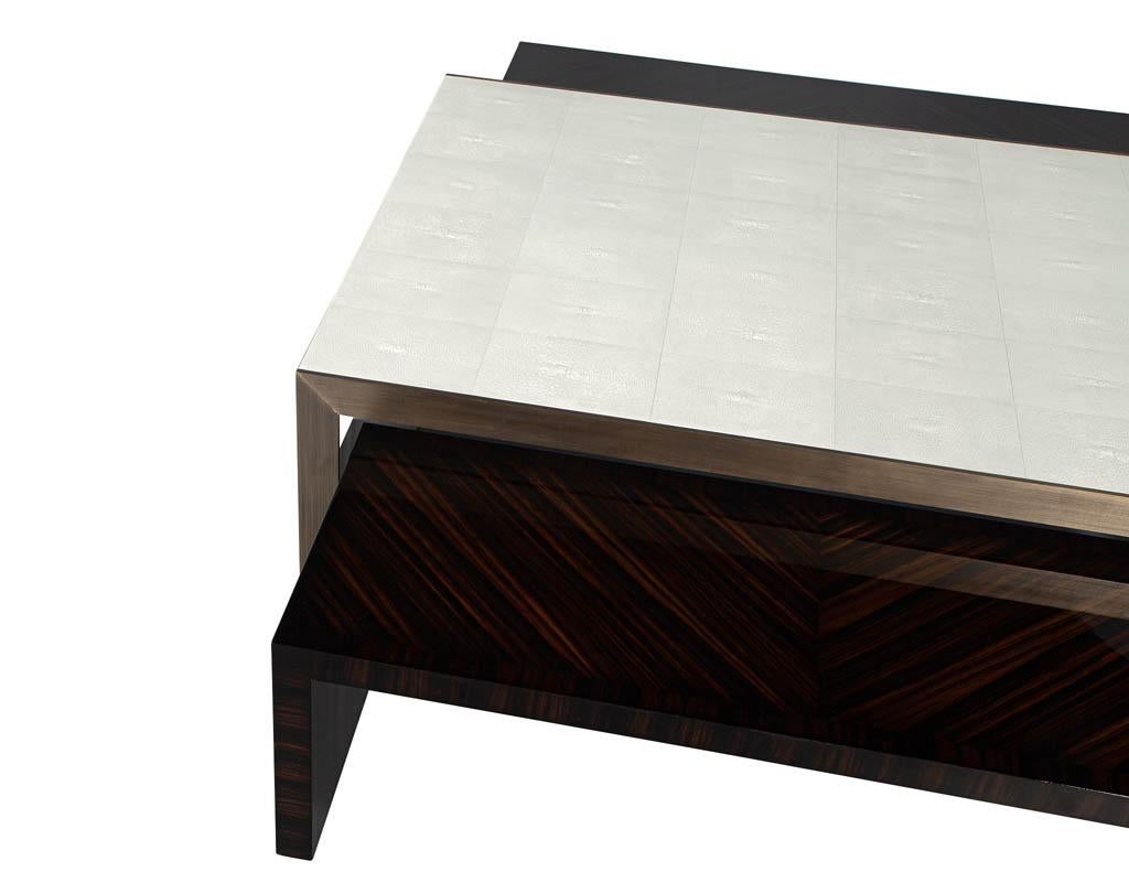 Modern Faux Shagreen Coffee Table with Macassar Nesting Tables For Sale 10