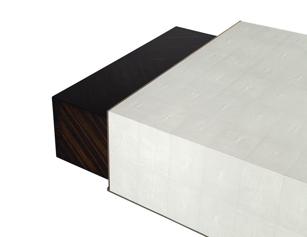 Modern Faux Shagreen Coffee Table with Macassar Nesting Tables For Sale 11