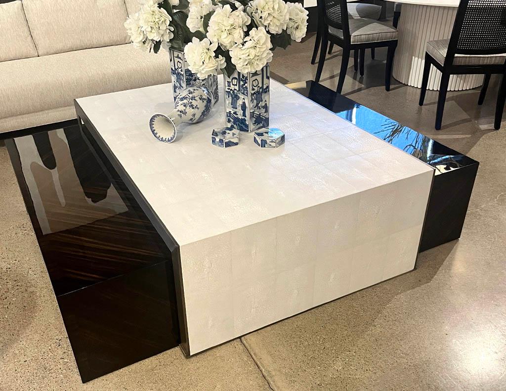 Modern Faux Shagreen Coffee Table with Macassar Nesting Tables For Sale 13