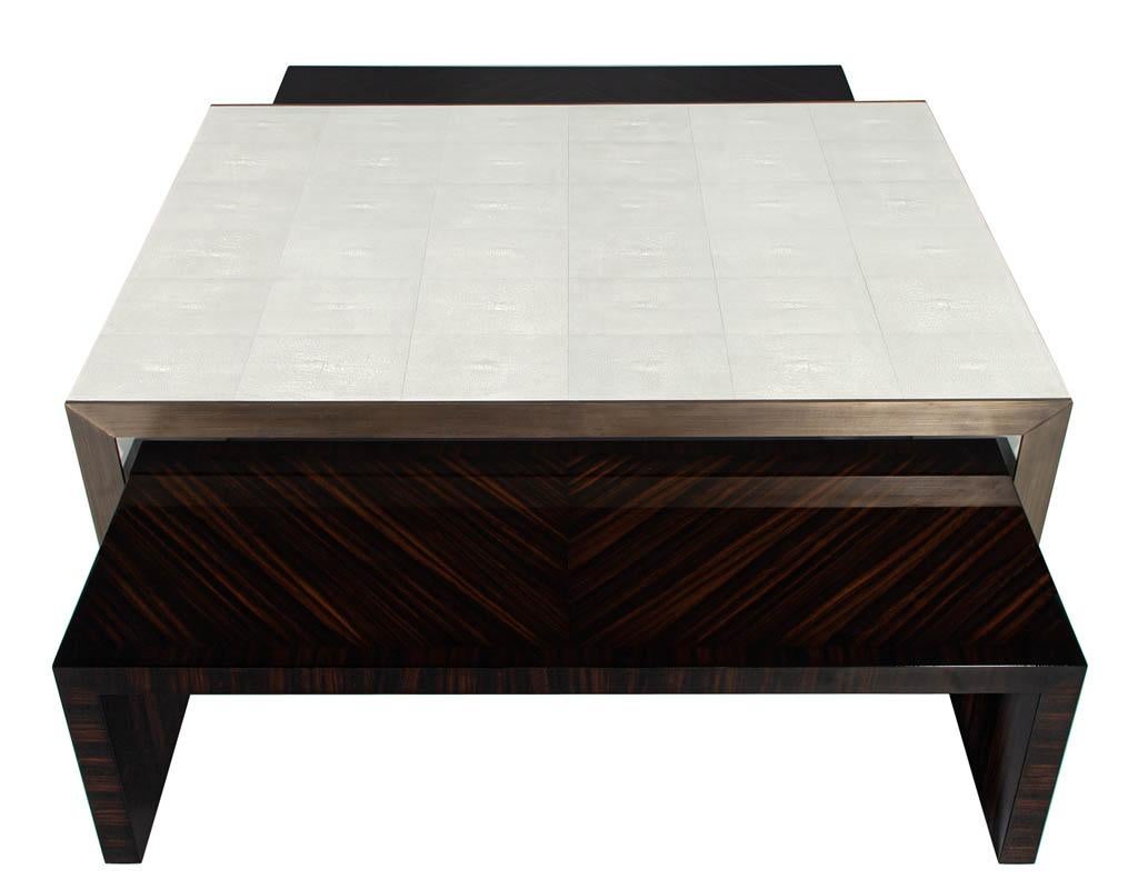 Canadian Modern Faux Shagreen Coffee Table with Macassar Nesting Tables For Sale