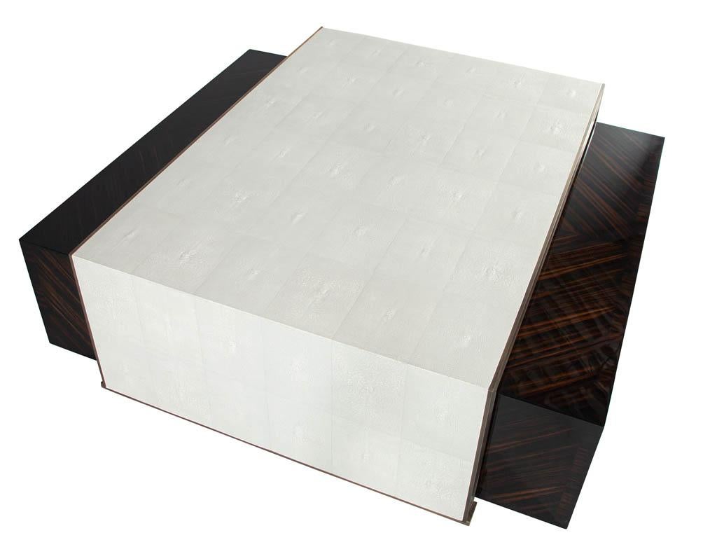 Faux Bois Modern Faux Shagreen Coffee Table with Macassar Nesting Tables For Sale