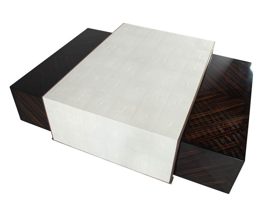 Modern Faux Shagreen Coffee Table with Macassar Nesting Tables In New Condition For Sale In North York, ON