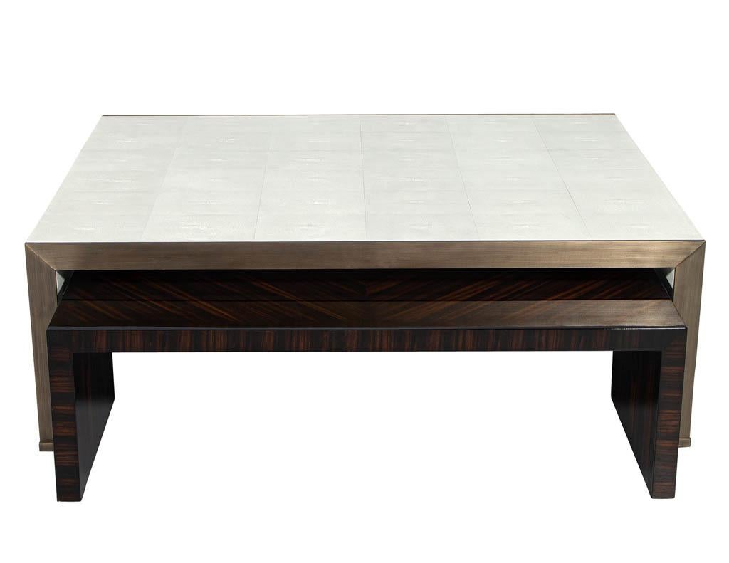 Contemporary Modern Faux Shagreen Coffee Table with Macassar Nesting Tables For Sale