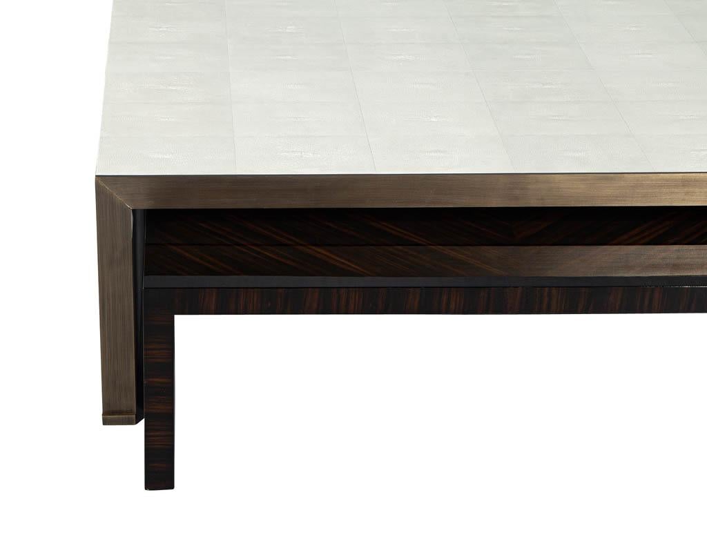 Stainless Steel Modern Faux Shagreen Coffee Table with Macassar Nesting Tables For Sale
