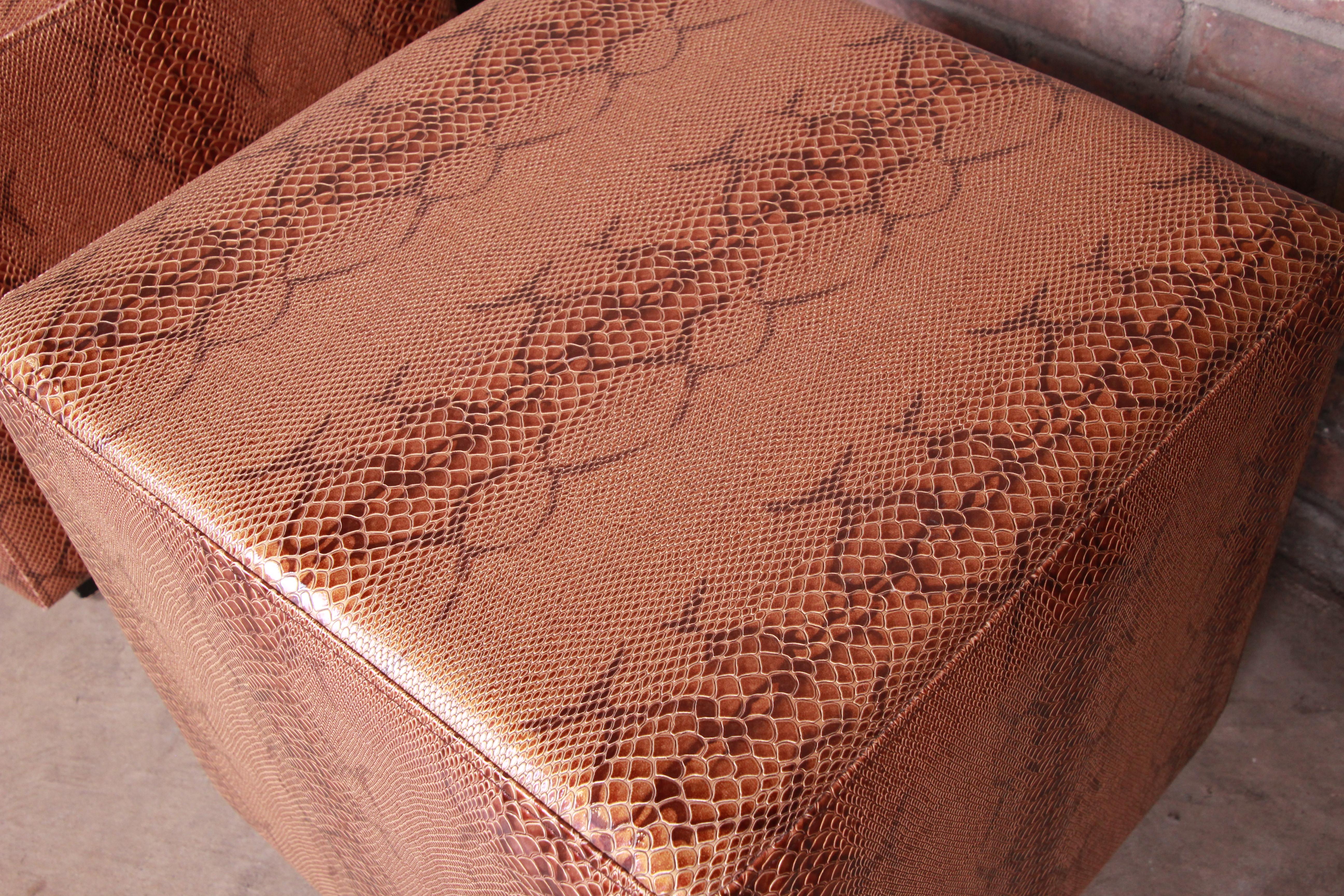 Faux Leather Modern Faux Snake Skin Cube Ottomans, Pair