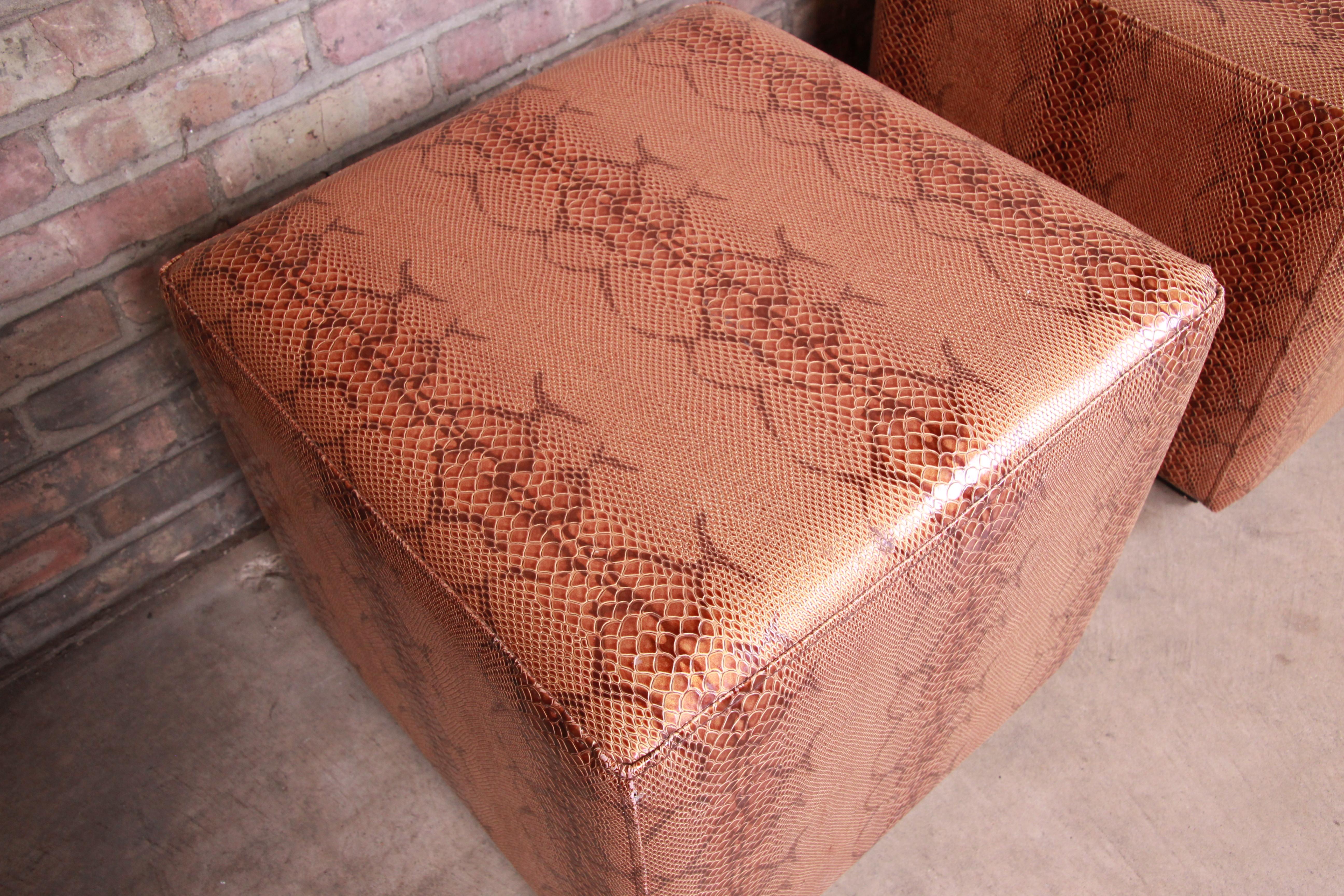 Modern Faux Snake Skin Cube Ottomans, Pair 1