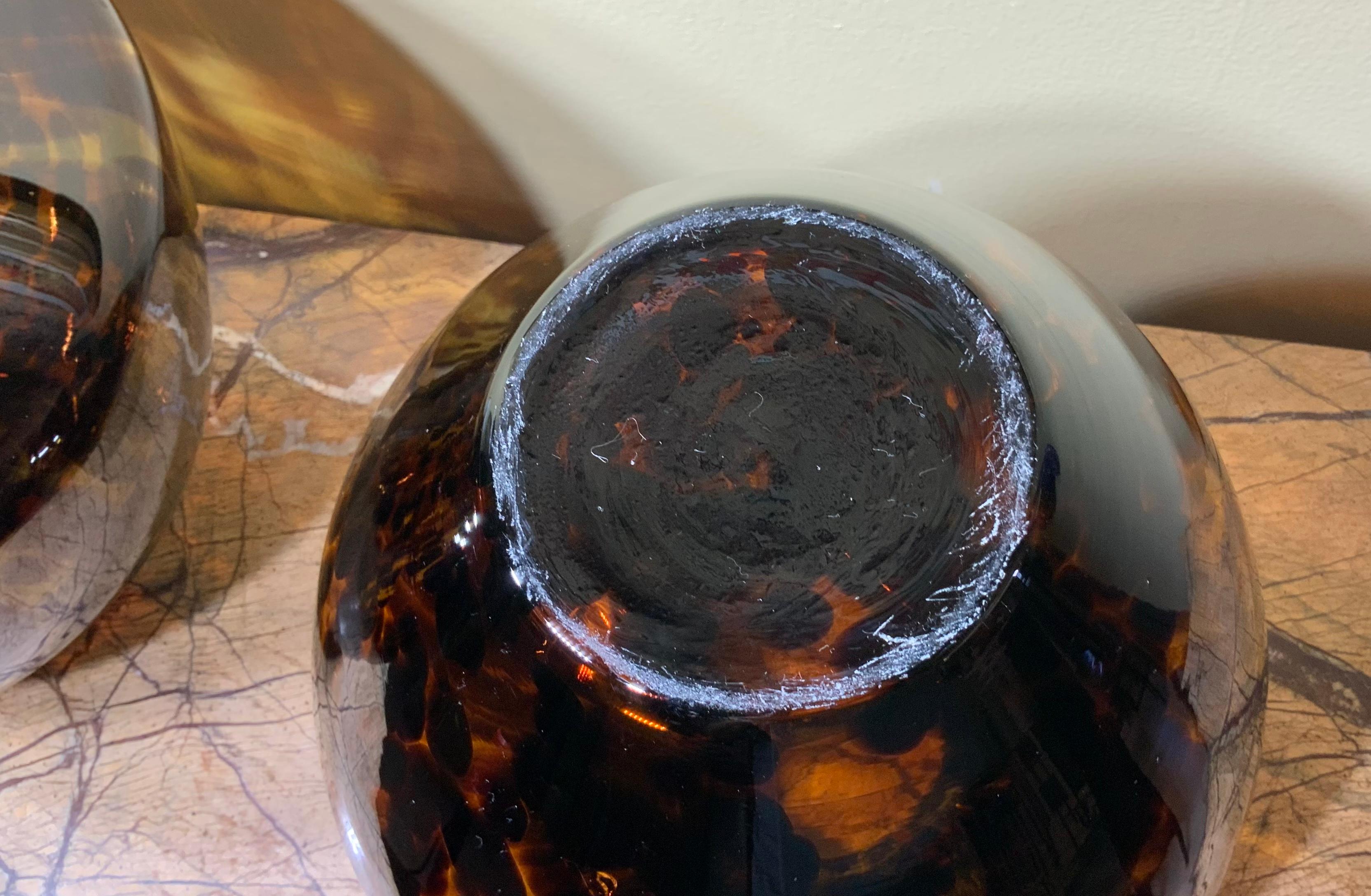 Modern Faux Tortoise Shell Blown Glass, Pair of Vases 1