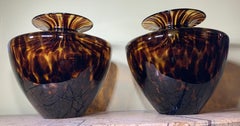 Modern Faux Tortoise Shell Blown Glass, Pair of Vases