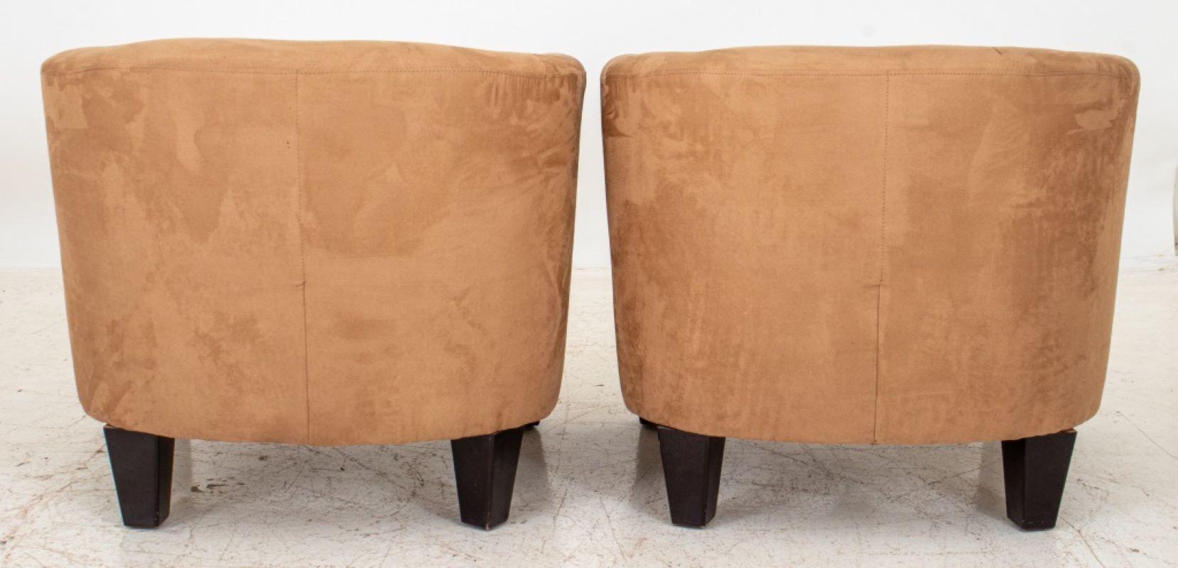 Modern Fawn Ultrasuede Tub Chairs, 2 In Good Condition In New York, NY