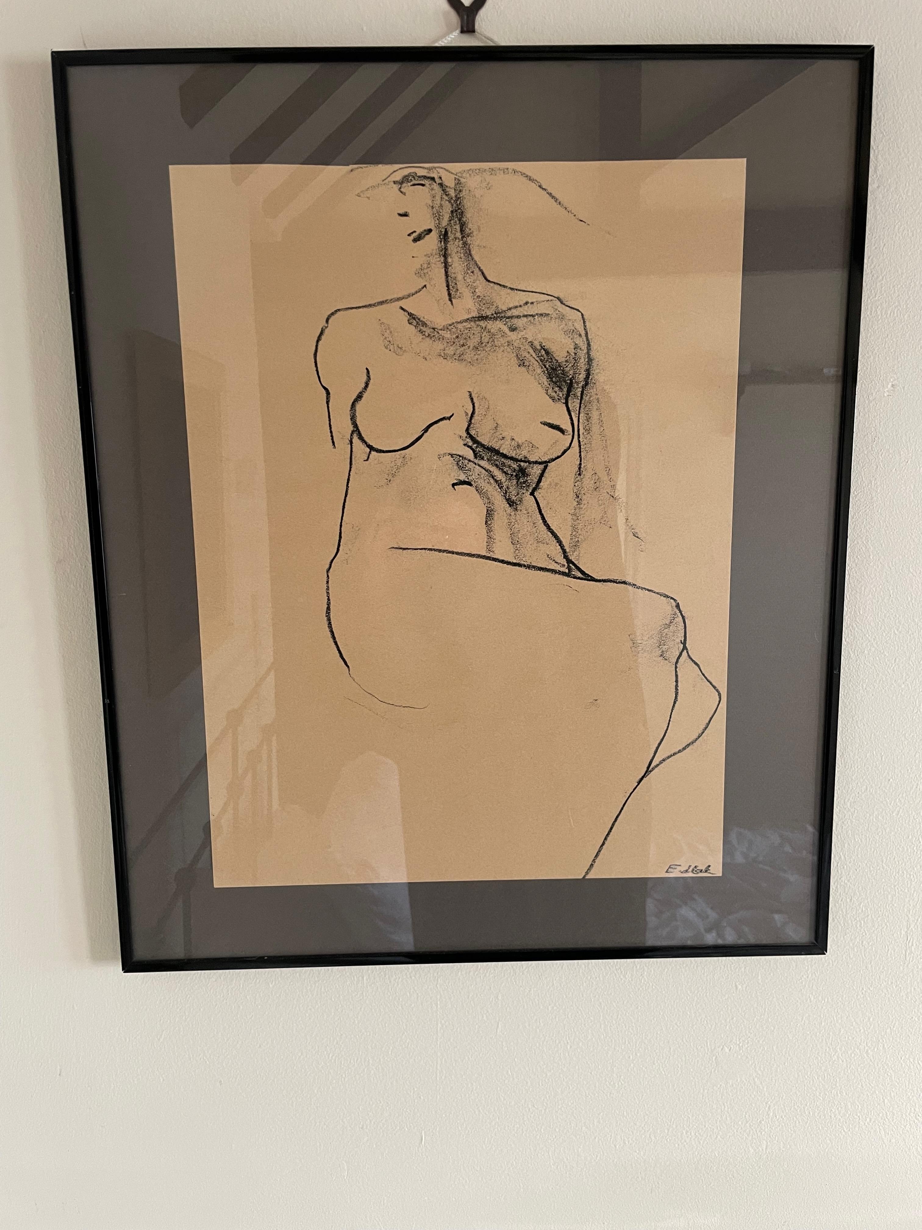 Rare and unique charcoal drawing. The Artist is currently unknown. It formed part of the collection of the late Francois Catroux and his wife Betty Catroux.