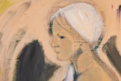 Mid-20th Century Hand-Painted Watercolor Female Portrait, 44x68 cm