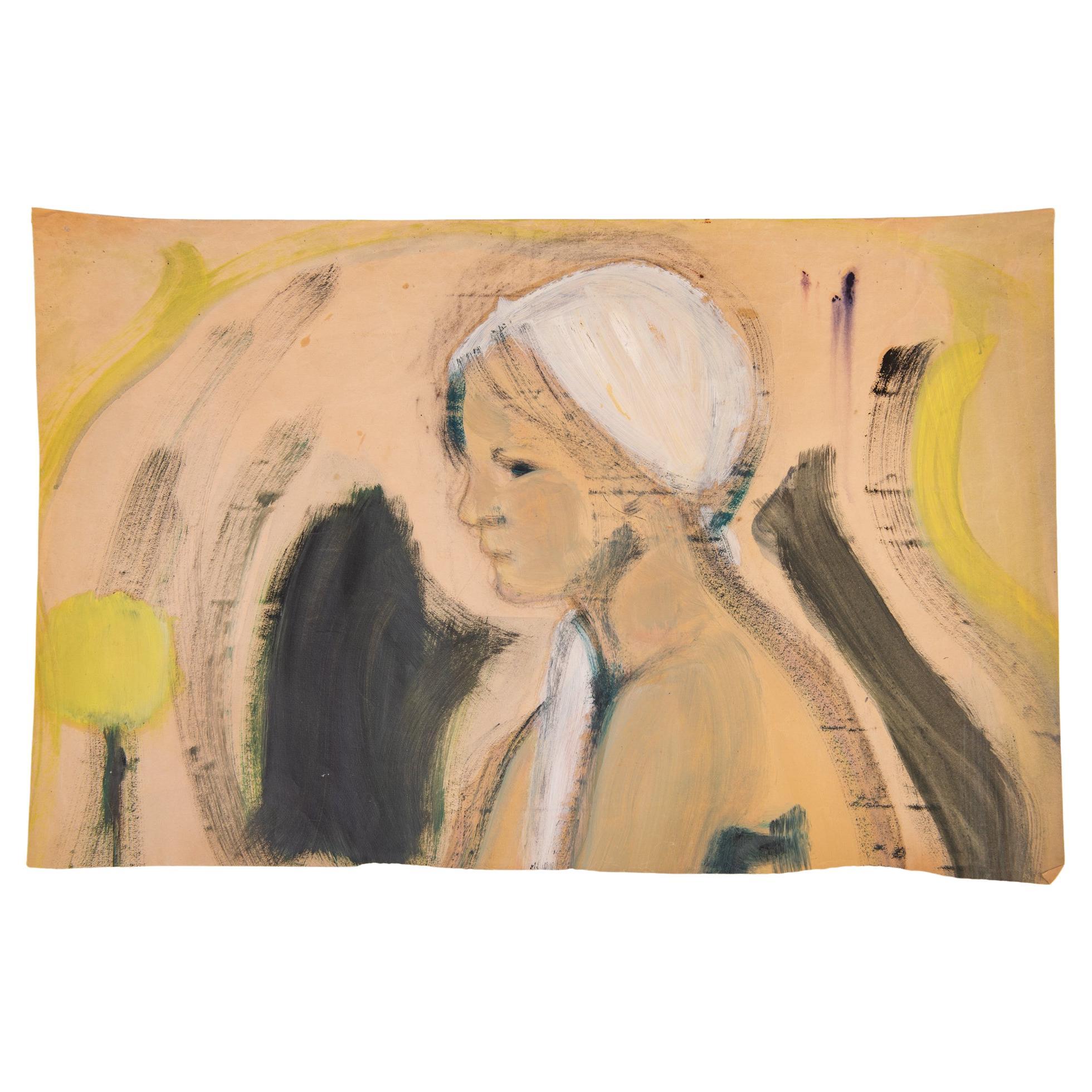 Modern Watercolor Female Portrait For Sale