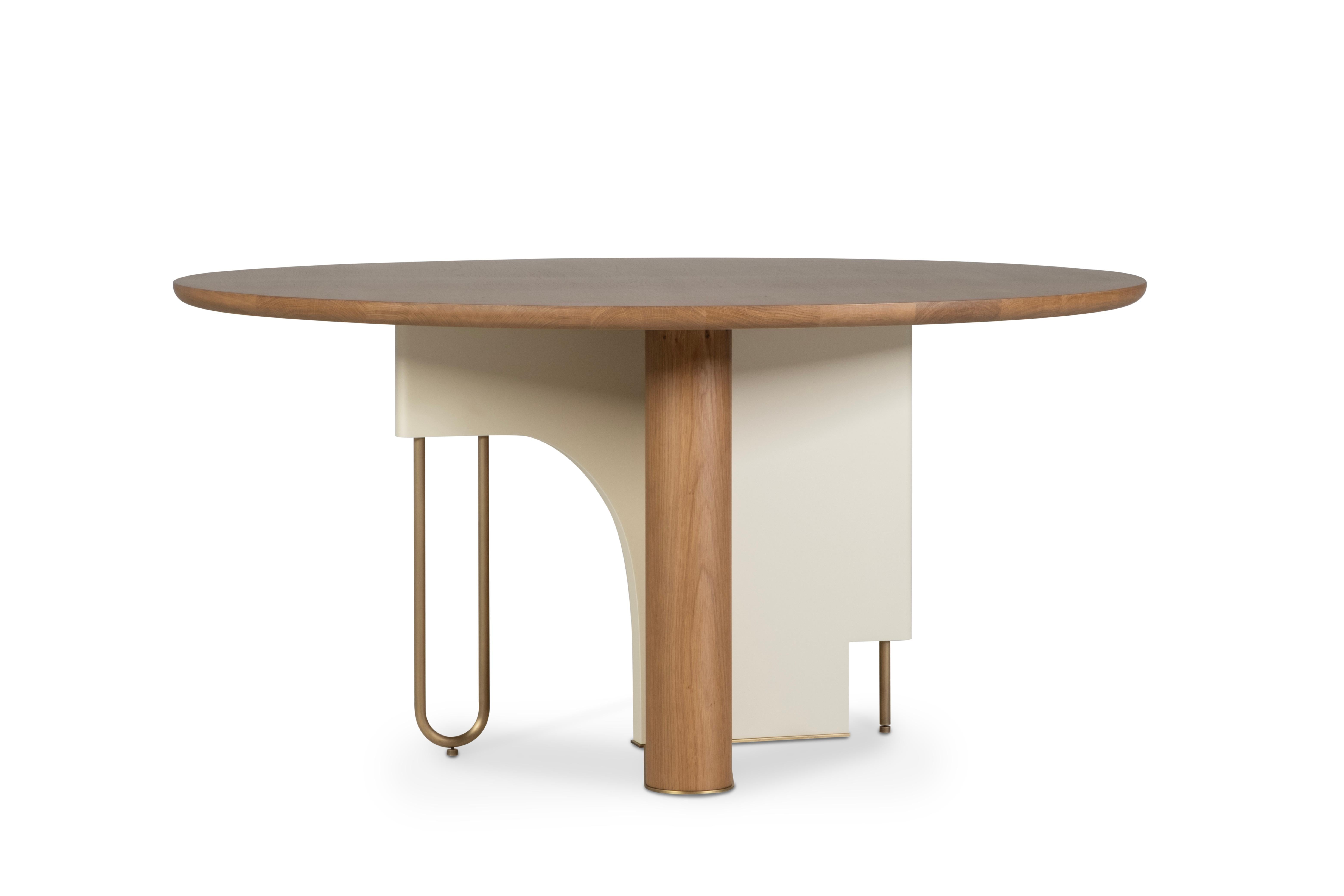 Mesa de Comedor Redonda Moderna Ferreirinha, Roble, Latón Antiguo, Manzana Verde Hecha a Mano en Nuevo estado para la venta en Lisboa, PT