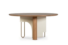 Modern Ferreirinha Round Dining Table, Oak, Antique Brass, Handmade Greenapple