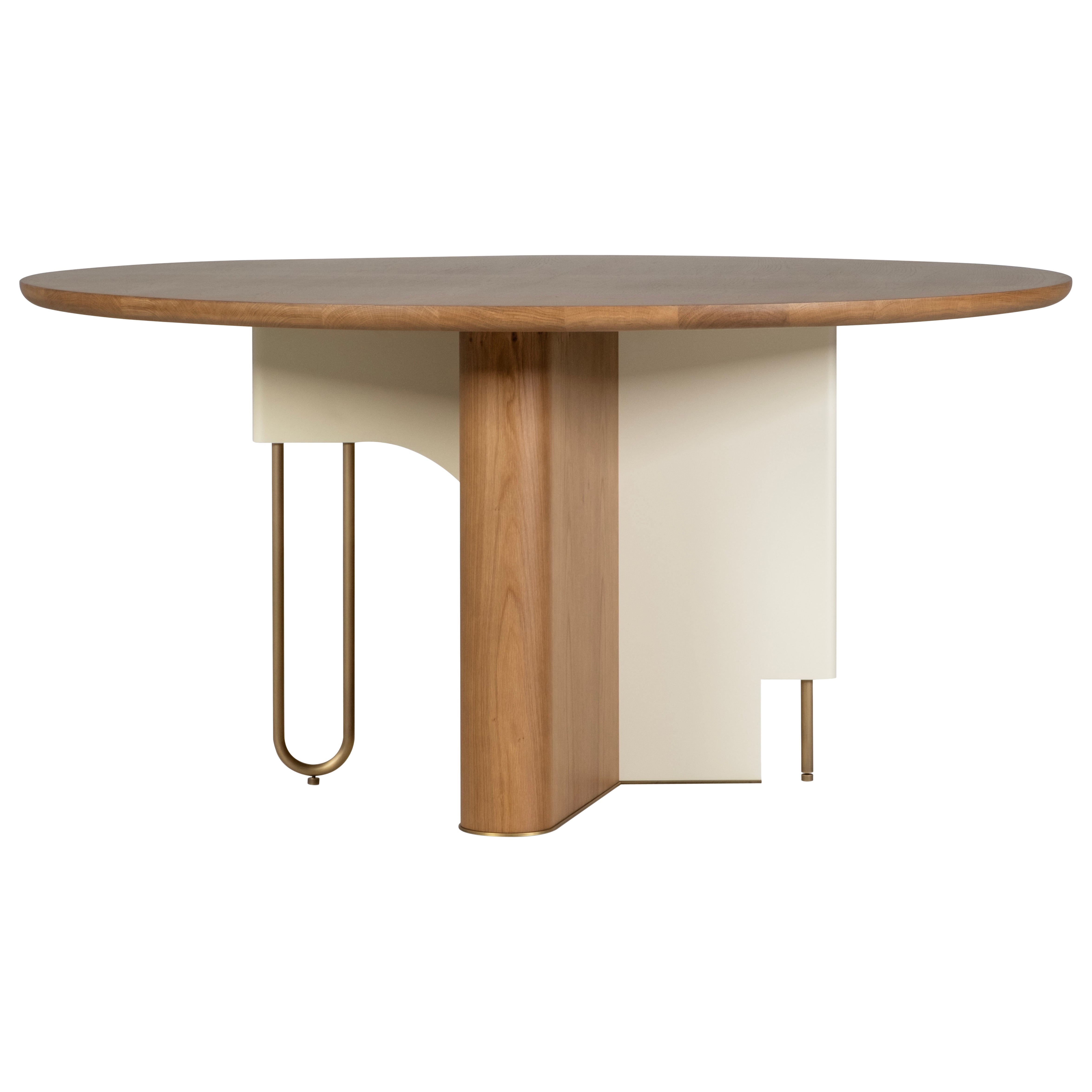 Mesa de Comedor Redonda Moderna Ferreirinha, Roble, Latón Antiguo, Manzana Verde Hecha a Mano en venta