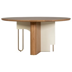 Mesa de Comedor Redonda Moderna Ferreirinha, Roble, Latón Antiguo, Manzana Verde Hecha a Mano