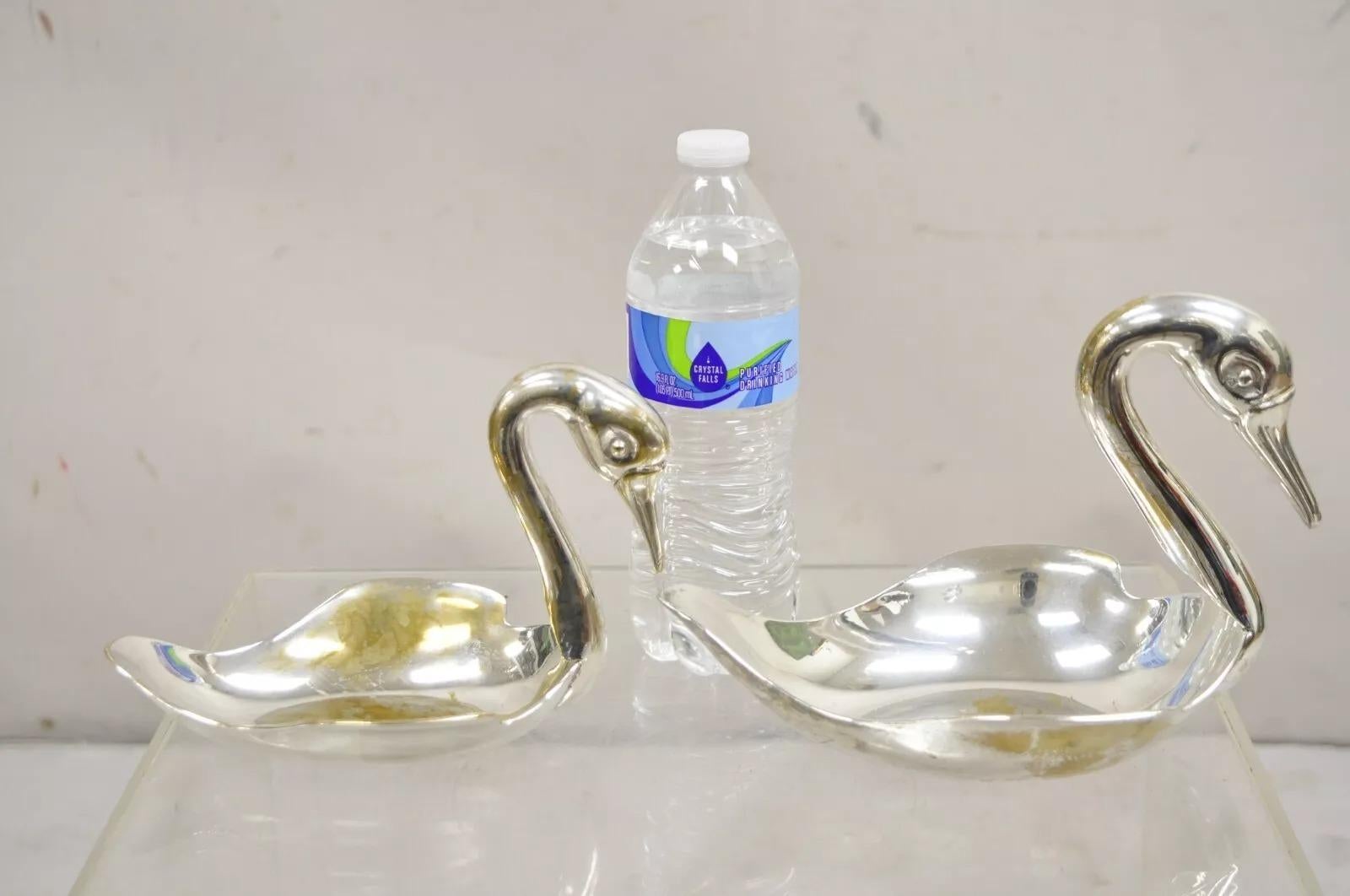 Modern Figural Silver Plated Copper Swan Bird Candy Dish Trinket Bowl - 2 Pcs For Sale 5