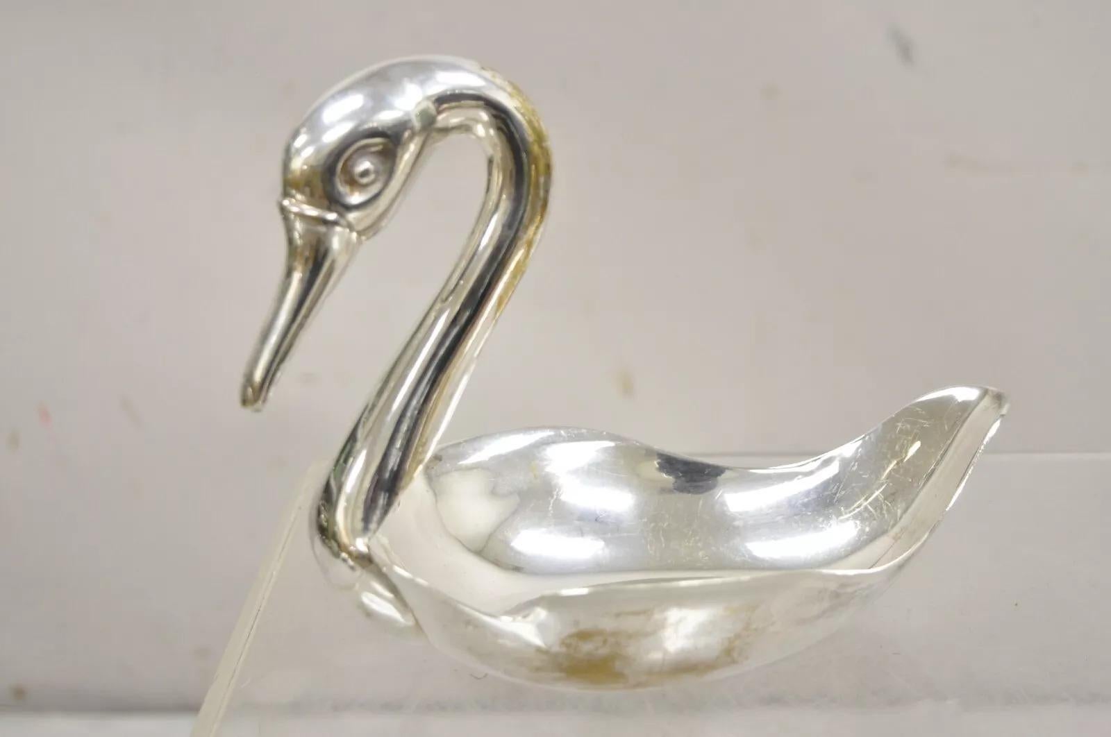 Unknown Modern Figural Silver Plated Copper Swan Bird Candy Dish Trinket Bowl - 2 Pcs For Sale